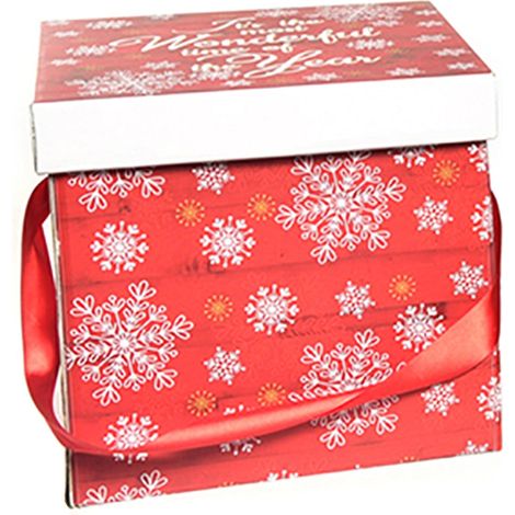 Scatola porta panettone in cartoncino con decorazioni natalizie 28.5 cm -Rosso (1/4)