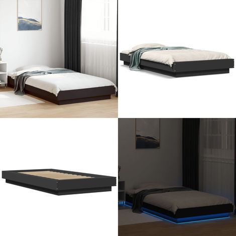 Bettgestell mit LED Schwarz 100x200 cm Holzwerkstoff - Bettsystem - Holzbettfundament - Doppelbett - Boxspringbett - LED Beleuchtung - Home & Living (1/5)