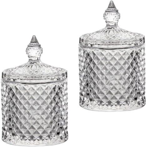 Lot de 2 boîtes de Rangement en Verre Transparent pour Boules de Coton et Cotons-tiges, pour comptoir de Salle de Bain, avec Couvercle, Support pour Maquillage, sels de Bain, 250 ML (1/5)
