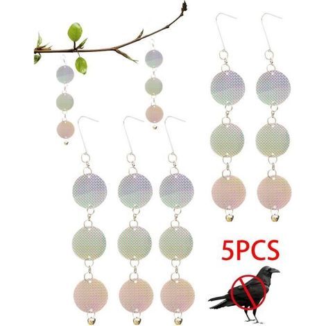 Bird Repellent, Reflective Laser Scarecrow Anti-Bird, Hanging Scare Disc with Anti-Pigeon Bell (5 Pieces)