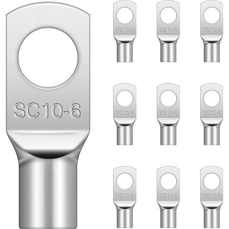 Cosses Tubulaires 10mm² M6 Hanibos Electriques Ronde à Œillet en Étamé Cosse à Sertir Annulaires 20 pièces Cuivre (1/5)