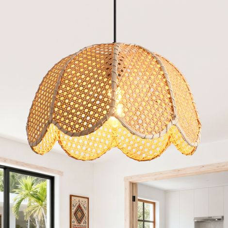 Parrot Uncle Rattan Pendant Light 40cm, Boho Handwoven Hanging Lamp with Flower Shape Natural Rattan Shade, E27 Ceiling Light for Dining Room Living Room (1/5)