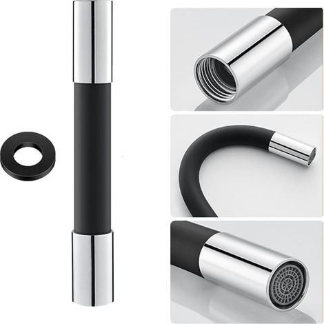 GROOFOO Tuyau d'extension de robinet de forme universelle avec bulleur de filtre (avec joint d'étanchéité) Rotation à 360°, 20cm noir (1/5)