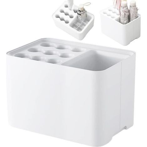 White plastic umbrella stand - Large capacity, non-slip, removable, contemporary design.