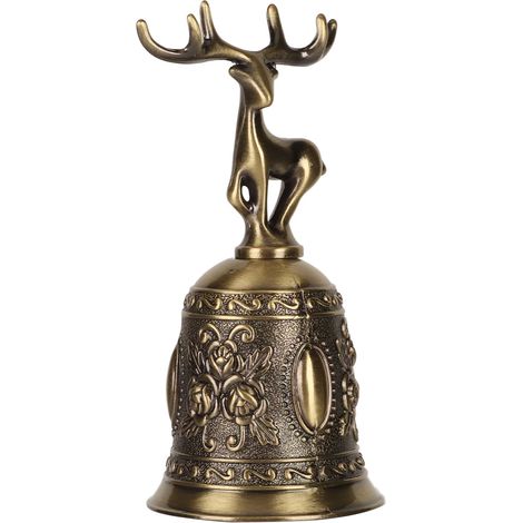 Cloche à main en forme de cerf, finition électroplaquée vintage, cloche à main en métal poli résistant à la rouille, convient aux tables à manger, couleur bronze. (1/5)