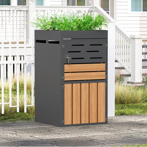 Mülltonnenschrank mit Pflanzkasten Stahl Grau 66x80x128 OKMYHOME (1/5)