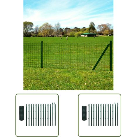 The Living Store Clôture euro acier 25x1,5 m vert - Clôture En Acier - Clôture Pvc - Clôture Jardin - Clôture Poule - Clôture Chien (1/3)