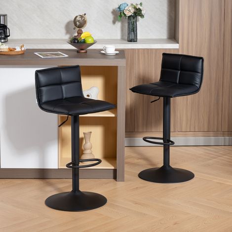 Lot de 2 tabourets de bar avec assise pivotant en pu noir chaises de bar réglable en hauteur 44 x 45 x 85-106 cm style élégant (1/4)