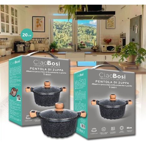 Linq - Pentola Tegame Per Zuppa Rivestito Granito Con Coperchio 20cm Antiaderente T-9481 - (1/5)