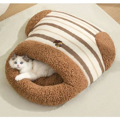 Nid de Chat & Chien Semi-Fermé, 6056cm (max 8kg), Peluche Chauffante pour 4 Saisons, Confortable & Lavable, Intérieur (1/5)