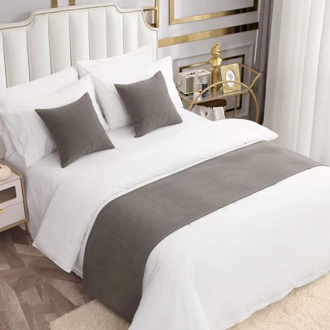 Couvre-lit Chenille Gris 240x50cm pour lit 1.8m, Moderne, Doux pour la peau, Lavable en machine