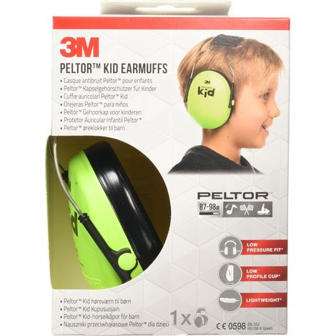 3M Cuffie Auricolari Peltor Kid H510AK, Protezione Acustica per Bambini, Paraorecchie, Verde Neon, Misura Regolabile, contro Livelli di Rumore 87-98 dB, SNR: 27dB, Scuola, Concerti, Festival (1/2)