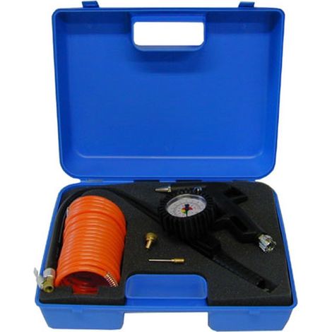 WALMEC 0680943-B Kit Gonfio Kit per gonfiaggio con pistola gonfiaggio con manometro pistola soffiaggio 3 adattatori e tubo spiralato da 5 mt colore Nero