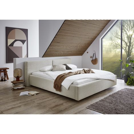 Meise Möbel Stauraumbett Cube 160x200 cm Bettkasten & Lattenrost Cordstoff Beige Holzfuß schwarz (1/5)