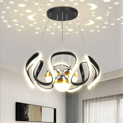 AUTRUCKER Lustre LED nordique, éclairage de salon, salle à manger, cuisine, design ciel étoilé, lustre à intensité variable – Noir 3 lumières