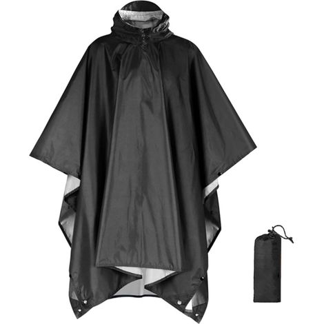 Imperméable à capuche et manches longues, imperméable noir, idéal pour le camping, la randonnée et les tentes. (1/2)