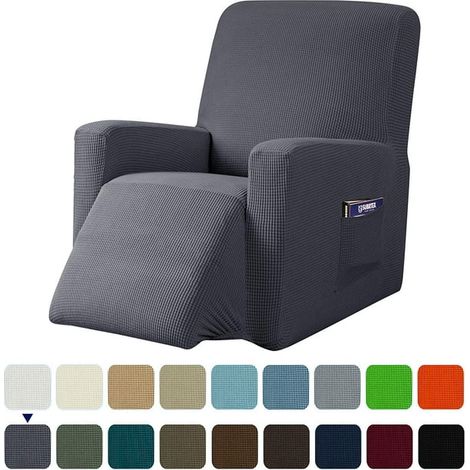 Housse extensible monobloc pour fauteuil inclinable, à motif quadrillé et poches (1/5)