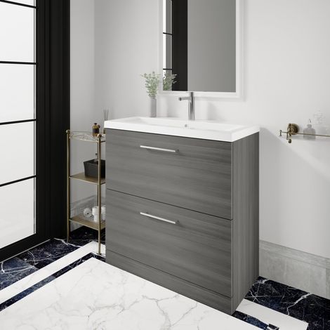 Nuie Arno Anthracite Woodgrain 800mm 2 Drawer Vanity Unit and Curved Ceramic Basin - ARN535G (1/5)