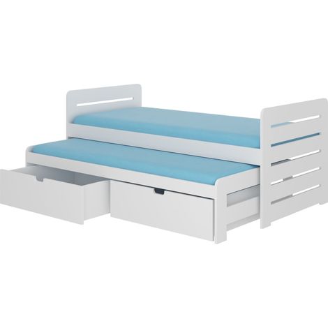 Lit gigogne blanc 2 couchages 90x200 avec 2 coffres de rangement Balina (1/5)