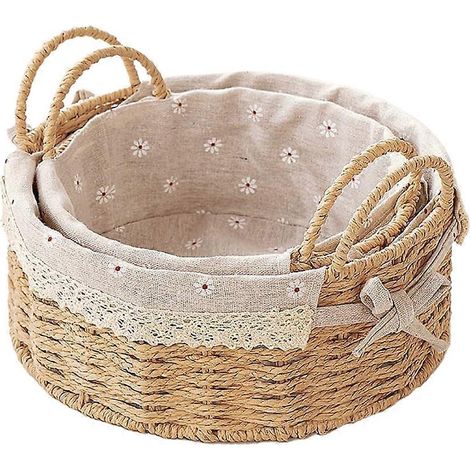 Petits paniers de rangement en osier pour l'organisation, paniers tressés décoratifs avec poignées et doublures, plateaux et paniers de style bohème (1/5)