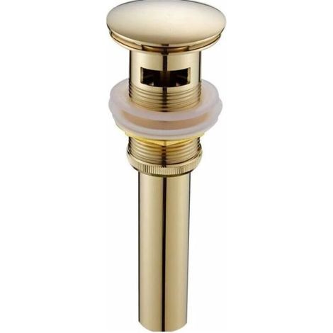 Bonde de lavabo moderne et rétro, bonde clic-clac avec trop-plein, bonde de lavabo universelle en laiton doré, siphon de lavabo avec trou de trop-plein, polie - avec trop-plein (1/4)