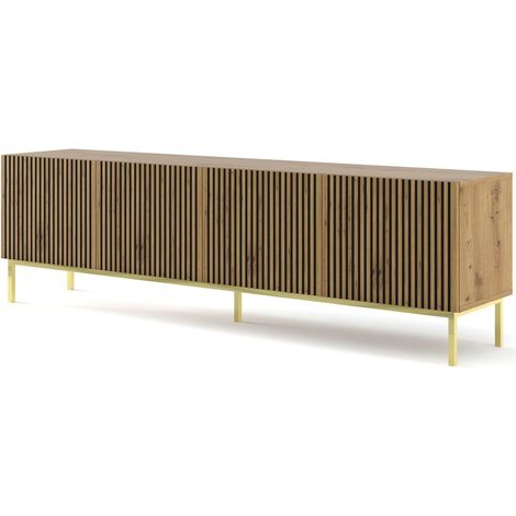 Meuble TV meuble Hi-fi sur pied couleur Chêne artisan 200x42x58cm RAVI F PEINT Pied Cadré or (1/2)