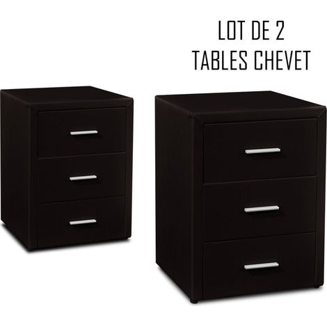 MEUBLER DESIGN Table Chevet 3 Tiroirs Kasi Lot De 2 Noir, Polyuréthane, Carré, Style Contemporain, 44 x 44 x 59 cm (1/4)