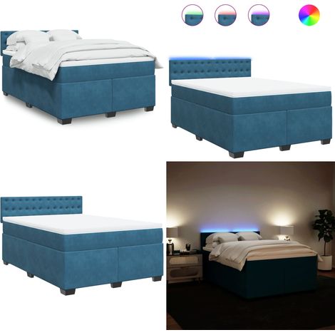 Sommier à lattes de lit et matelas bleu 140x190 cm velours - Lit Plateforme - Lit Design - Lit Moderne - Lit Double - Matelas À Ressorts Ensachés - Home & Living (1/5)