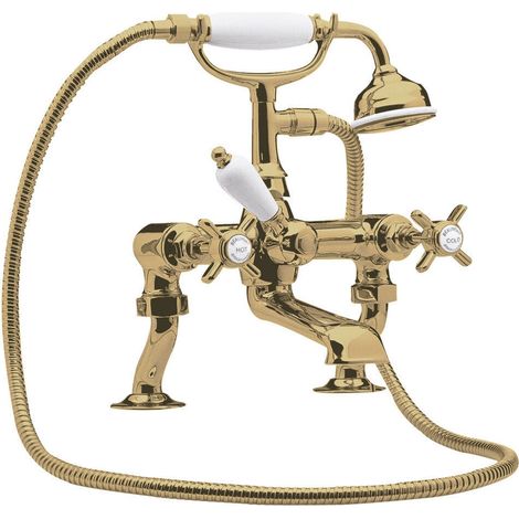 Traditional Bathroom Luxury 3/4" Cranked Bath Shower Mixer Tap with Shower Kit (1/4)