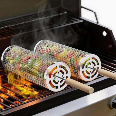 Panier de grillade pour légumes, panier de grillade roulant avec système de verrouillage, poignée amovible, rangement emboîtable, lave-vaisselle (2 pièces) (1/5)