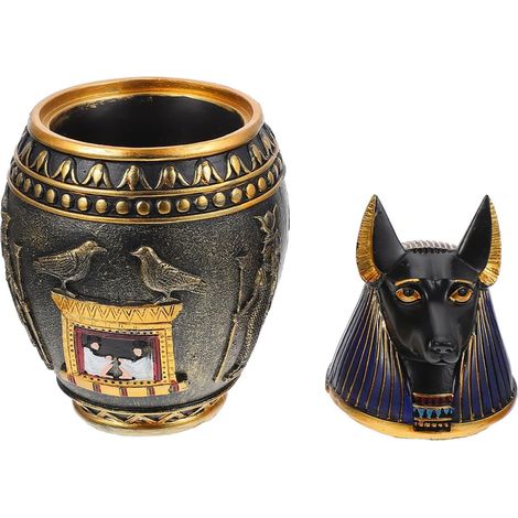 Pot Décoratif Canopic Égyptien en Résine, Urne de Style Antique à Motifs Sculptés Aléatoires, Décoration Intérieure pour Bureau et Maison, Ornement sur Thème Plusieurs Styles