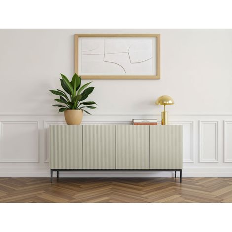 Bobochic – Buffet 4 portes 200 cm Kasha – Façades striées – Pieds en métal – Largeur 44,6 cm – Hauteur 85,4 cm (1/5)