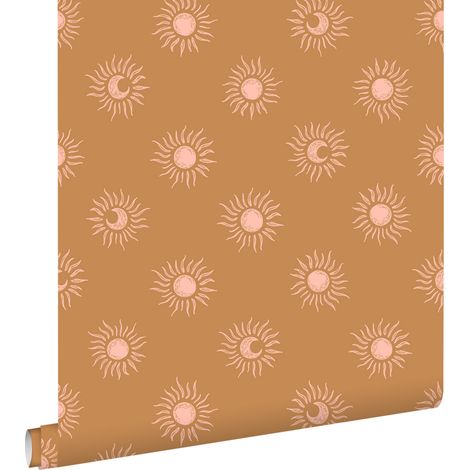 papier peint petits soleils marron et rose - ESTAhome