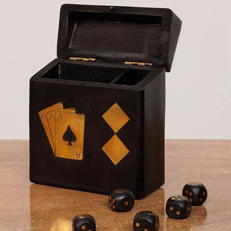 Boîte de Jeux Cartes Dés Bois Laiton 12x10x5cm (1/4)