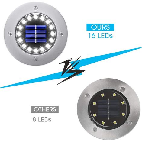 Spots solaires extérieurs 16 LED – Lot de 8 – Blancs, étanches – Pour allée, jardin, pelouse, terrasse (1/5)