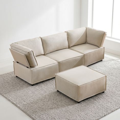 GagaCanapé modulable en lin beige, bois, 2A+B+C (1/5)