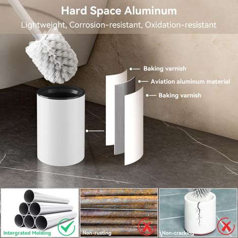 Toilettenbürste mit wandmontiertem Aluminium-Bürstenhalter, WC-Becken- und Badezimmerreinigungsset, Duschbürstenhalter (1, weiß) (1/4)