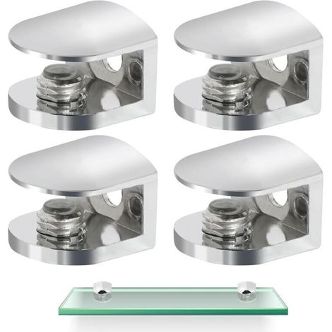 Support D'étagère en Verre, 4 Pcs Pince à Verre Pince Support en Alliage de Zinc, Support de Fixation en Verre Fixations Réglable Support pour Tablettes en Verre de 8-10 mm D'épaisseur
