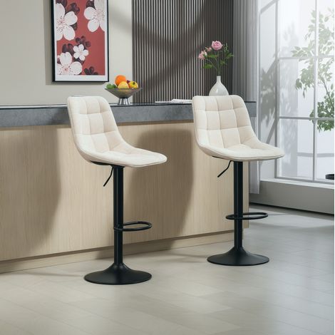 Tabouret de bar en acier beige, pivotant 360°, hauteur réglable 63-84 cm, dossier et repose-pieds (1/5)