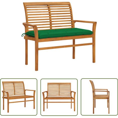 The Living Store Gartenbank mit Grüner Auflage 112 cm Massivholz Teak - Gartenbank - Teakholz Gartenmöbel - Outdoor Bank - Gartendekoration - Terrasse Deko (1/5)