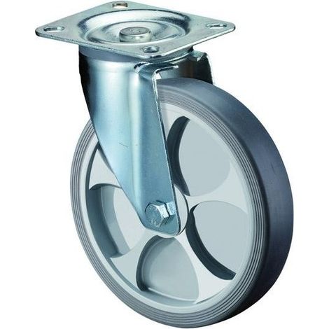 BS Rollen  Lenkrolle mit  Anschraubplatte thermoplastisches  Gummi Rollenlager  100 mm  110 kg  L400.B44.101. Ruote  BS Ruota  girevole con  piastra di  fissaggio gomma  termoplastica cuscinetto  a ru (1/3)