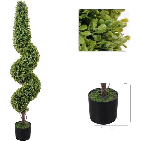 Pianta artificiale di bosso a spirale, resistente ai raggi UV, verde tutto l'anno, 120 cm. (1/2)
