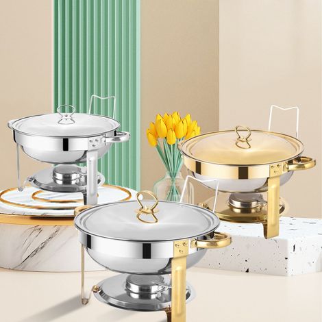 Chafing dish rond doré en acier inoxydable 4,5 L pour buffet, idéal pour restaurants, hôtels, fêtes et mariages. (1/5)
