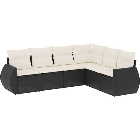 vidaXL Salon de jardin 6 pcs avec coussins noir résine tressée (1/5)