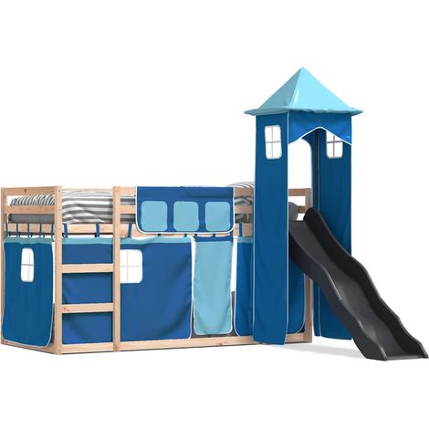 Maison Exclusive - Letto a Castello con Scivolo e Tende Blu 80x200 cm