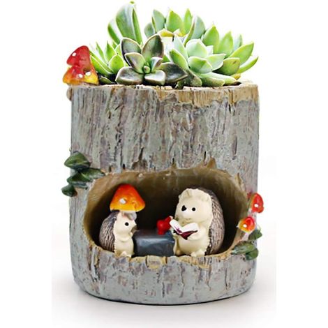 1 Stück Huking Mini-Blumentöpfe in süßer Tierform, rund, mit Drainage, Kunstharz, Igel-Motiv, Dekoration für Zuhause und Büro (Pflanzen nicht im Lieferumfang enthalten)
