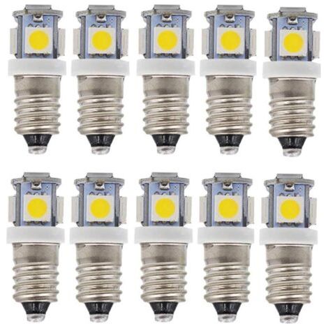 E10 AC LED Ampoules-10 pcs 6V 5 lampes LED-E10 Miniature Vis  50Lm (AC 6V)