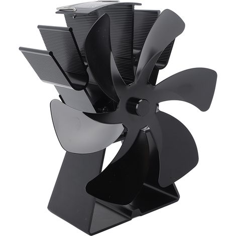 Ventilateur de table à 6 pales, alimenté par la chaleur, en alliage d'aluminium, avec commande manuelle, pour poêles à bois et brûleurs à granulés (noir). (1/5)