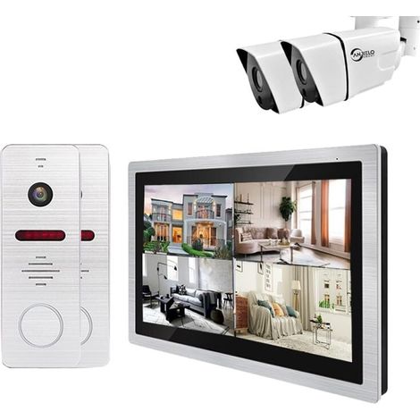 Tuya Sonnette de porte intelligente DVR 1080p 10" pour système de contrôle WiFi vidéo 4 écrans indépendants IP sonnette