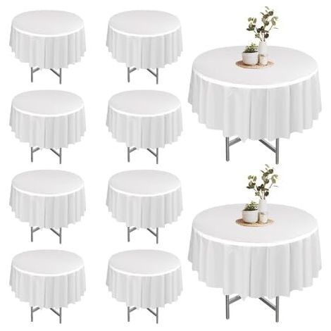 Nappe Ronde Blanches, Lot de 10 Nappe Lavable pour Table de Jardin, Protection de Table, pour Mariage, Banquet ou Restaurant, Extérieur, 213 CM (1/5)